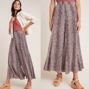 Anthropologie Skirted Wide Leg Pants Brown Snakeskin Pattern New Without Tag